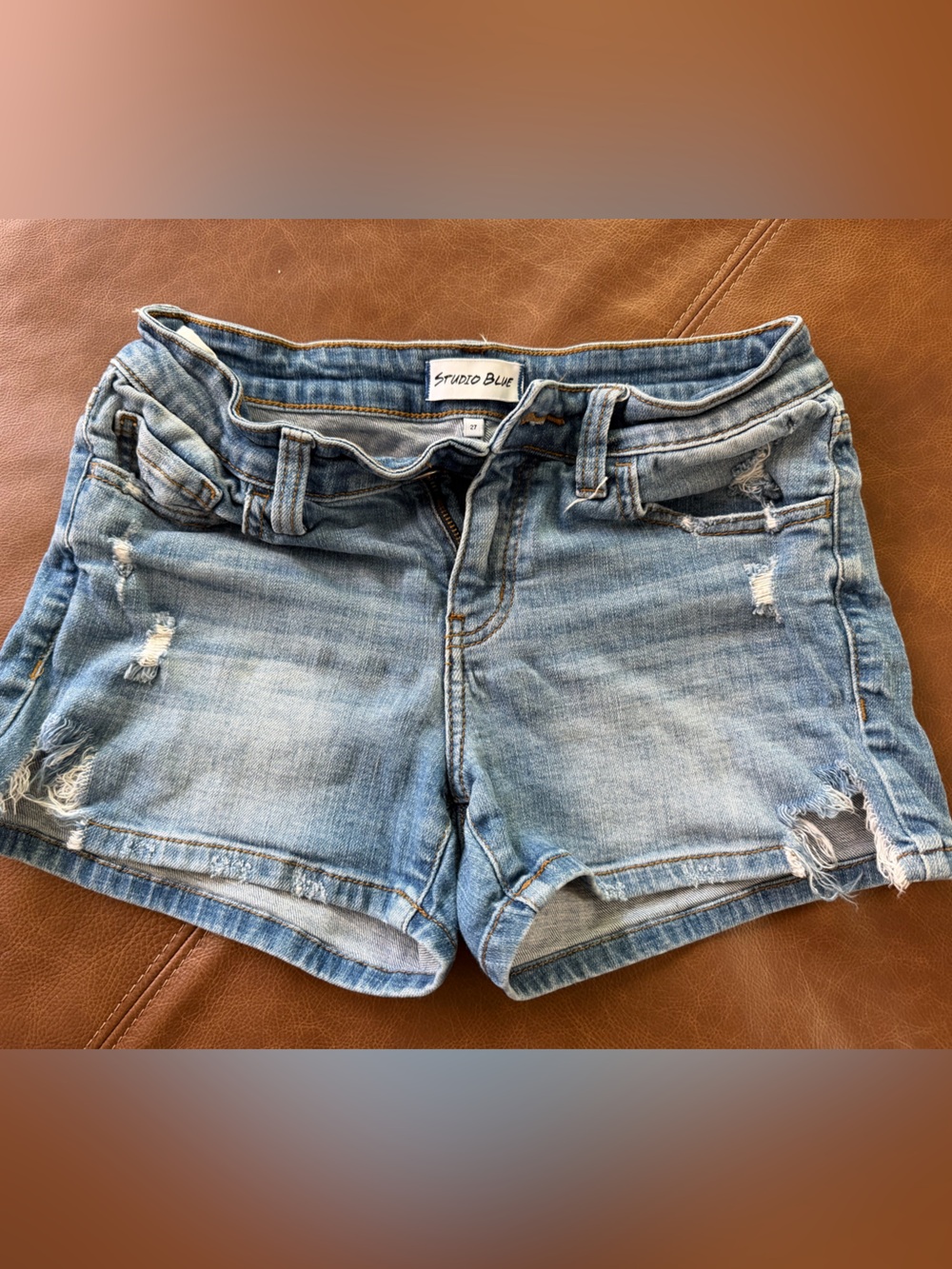 Frayed Light Blue Denim Jean Shorts - Trendy Blue Women’s Cutoffs